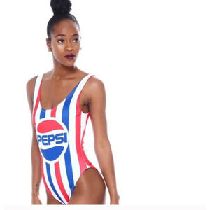 Pepsi Womens Striped One Piece Swimsuit Red/White/Blue Size L 11315